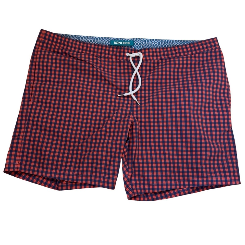 BONOBOS Blue &‎ Red check Swim Trunks Shorts Mesh Liner Large